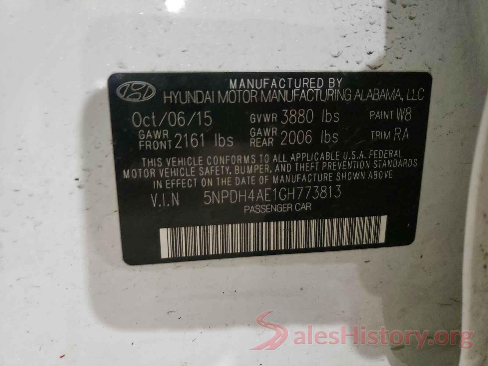 5NPDH4AE1GH773813 2016 HYUNDAI ELANTRA