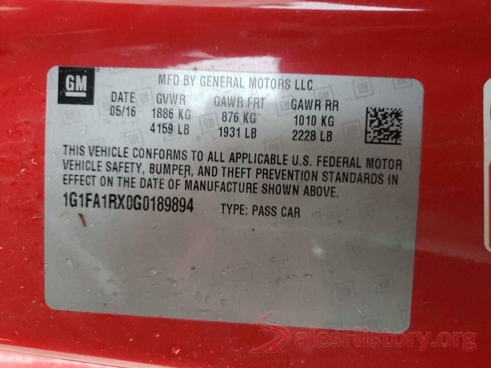 1G1FA1RX0G0189894 2016 CHEVROLET CAMARO