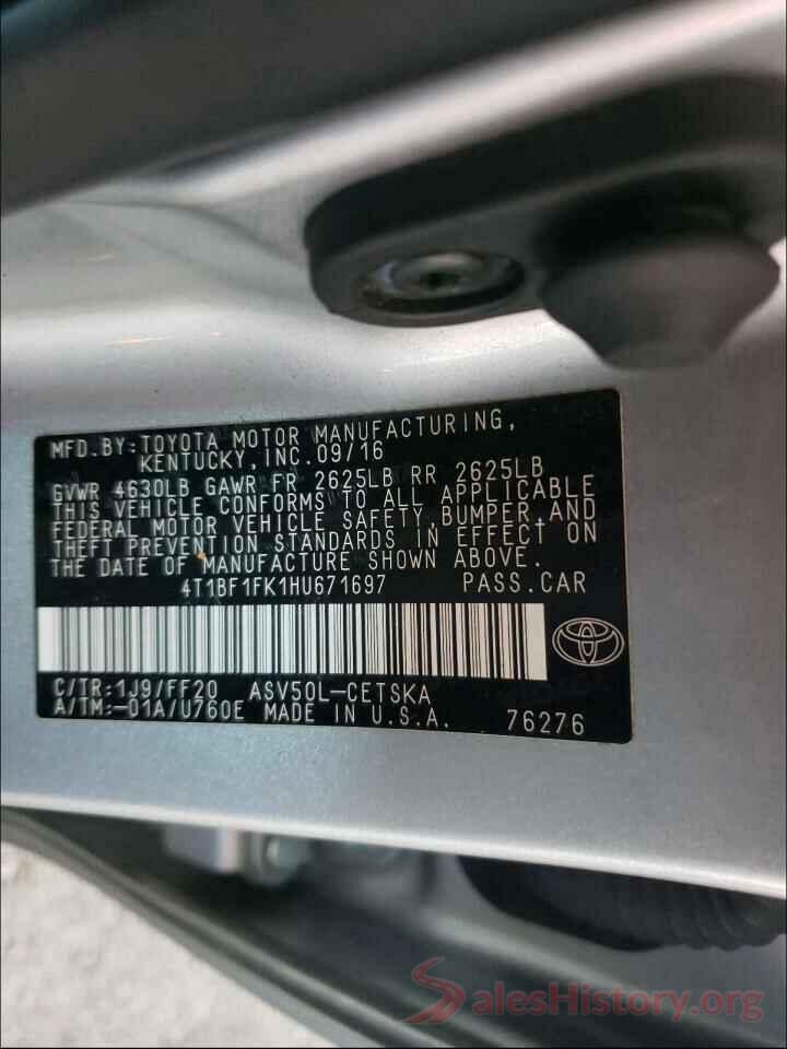 4T1BF1FK1HU671697 2017 TOYOTA CAMRY