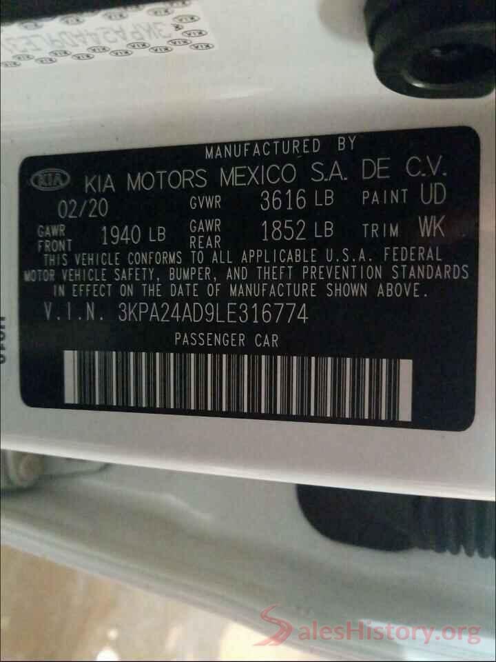 3KPA24AD9LE316774 2020 KIA RIO