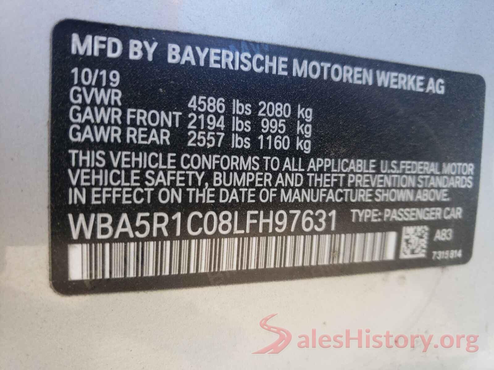 WBA5R1C08LFH97631 2020 BMW 3 SERIES