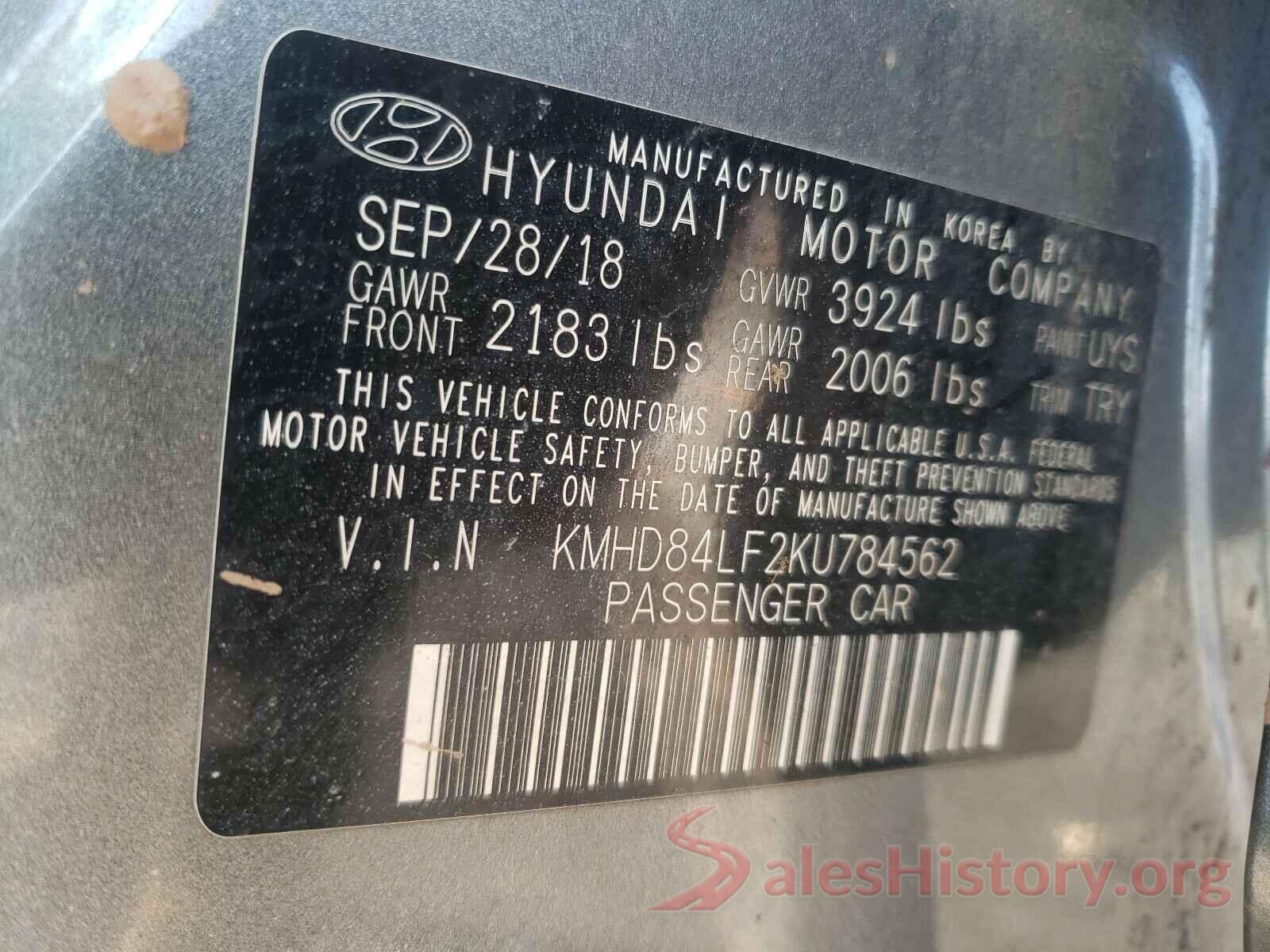 KMHD84LF2KU784562 2019 HYUNDAI ELANTRA