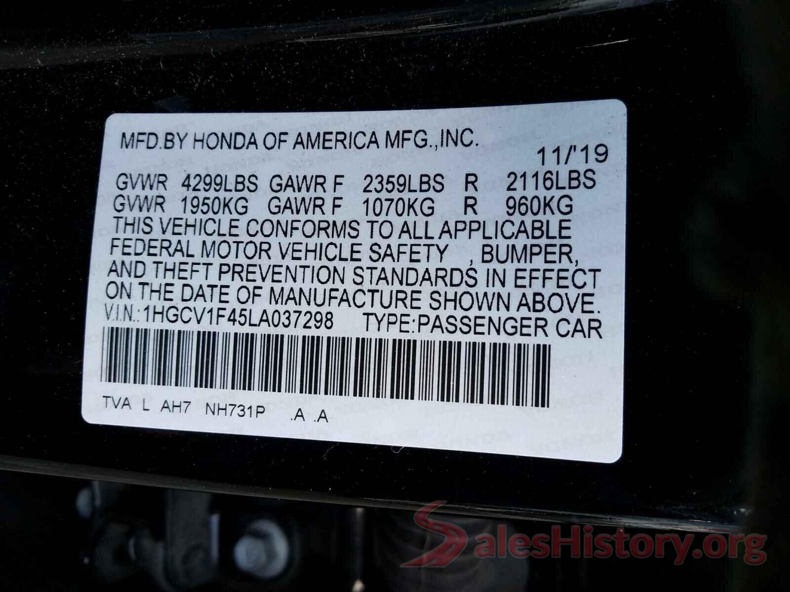 1HGCV1F45LA037298 2020 HONDA ACCORD