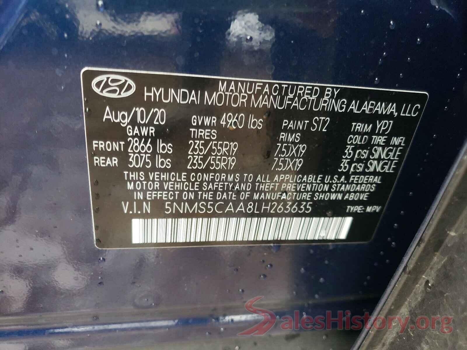 5NMS5CAA8LH263635 2020 HYUNDAI SANTA FE