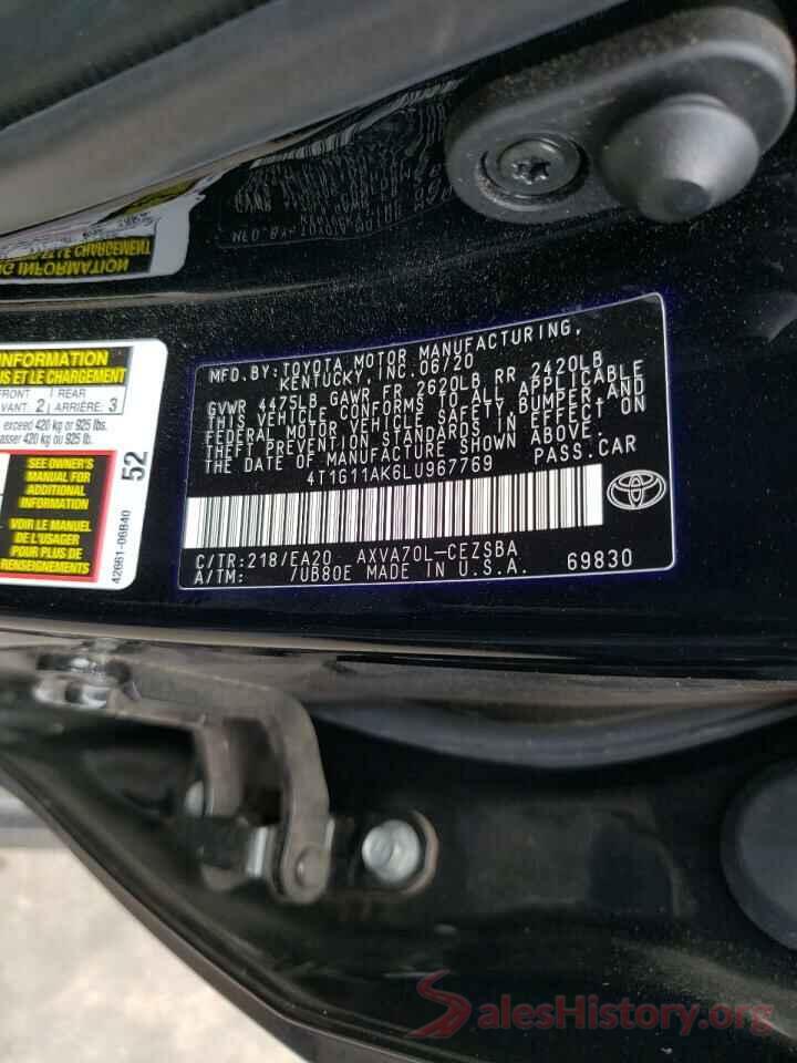 4T1G11AK6LU967769 2020 TOYOTA CAMRY