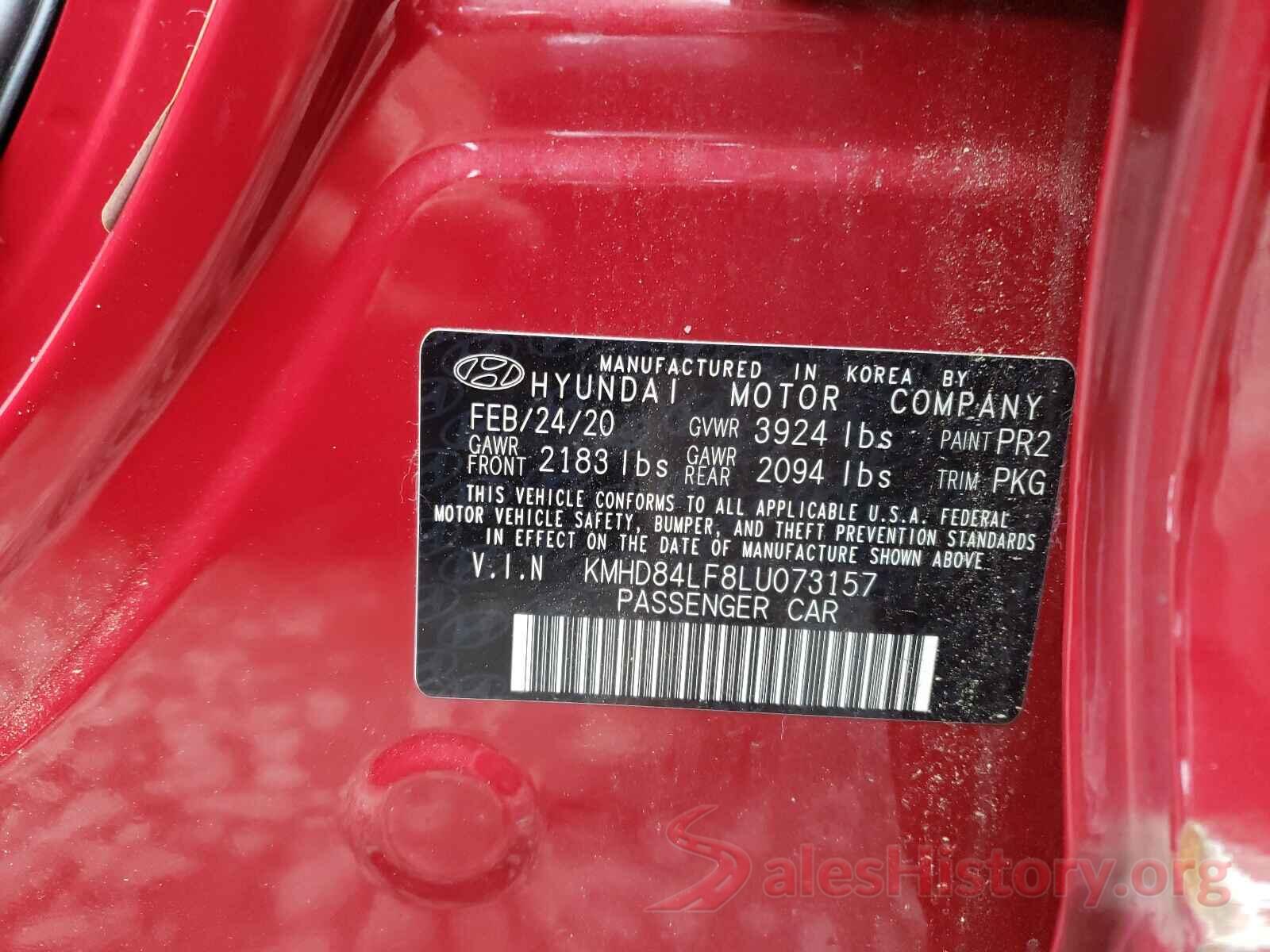 KMHD84LF8LU073157 2020 HYUNDAI ELANTRA