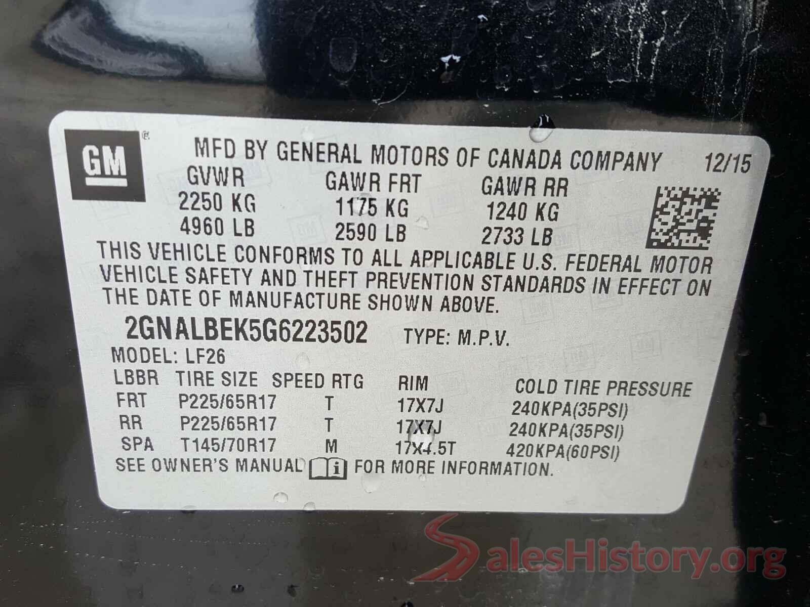 2GNALBEK5G6223502 2016 CHEVROLET EQUINOX