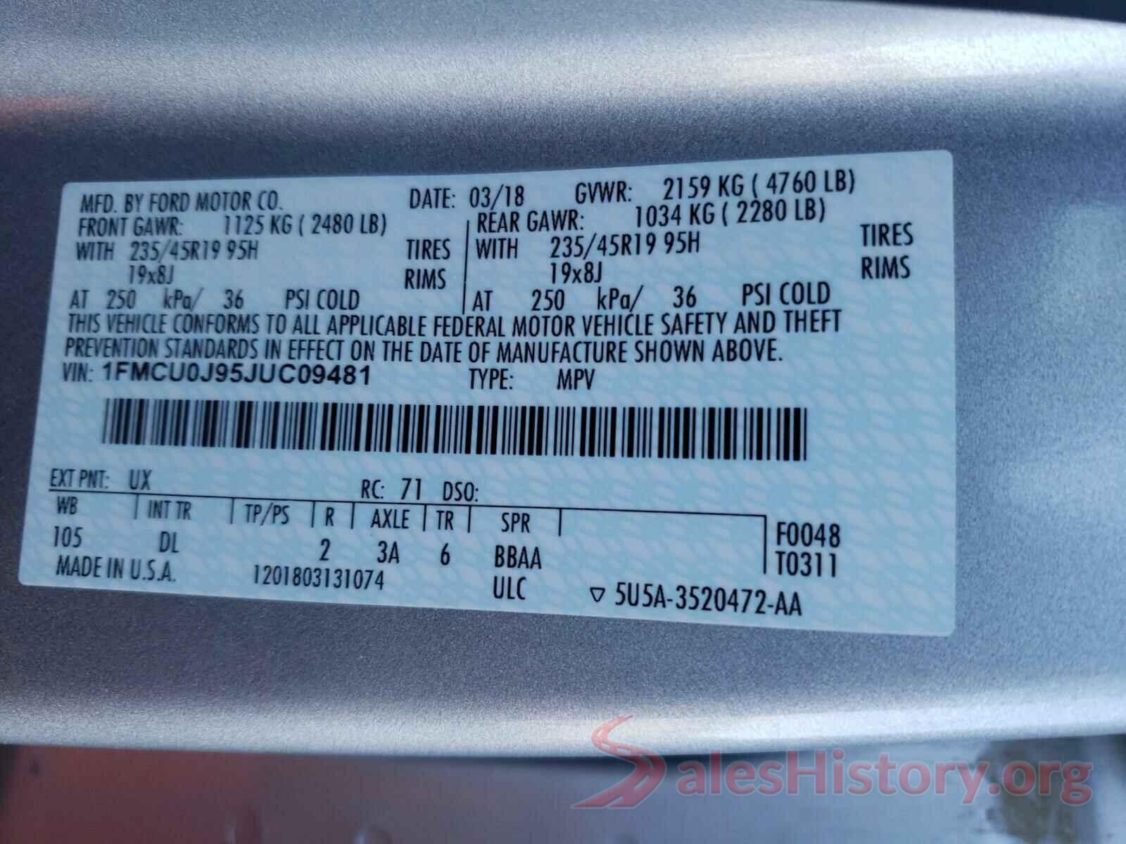 1FMCU0J95JUC09481 2018 FORD ESCAPE