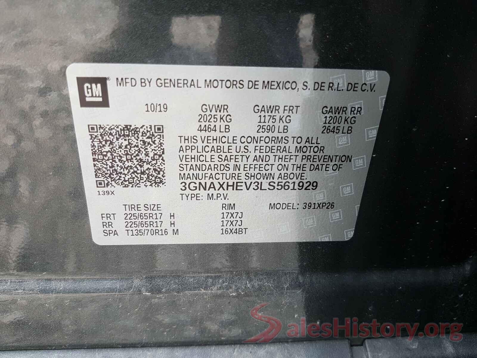 3GNAXHEV3LS561929 2020 CHEVROLET EQUINOX