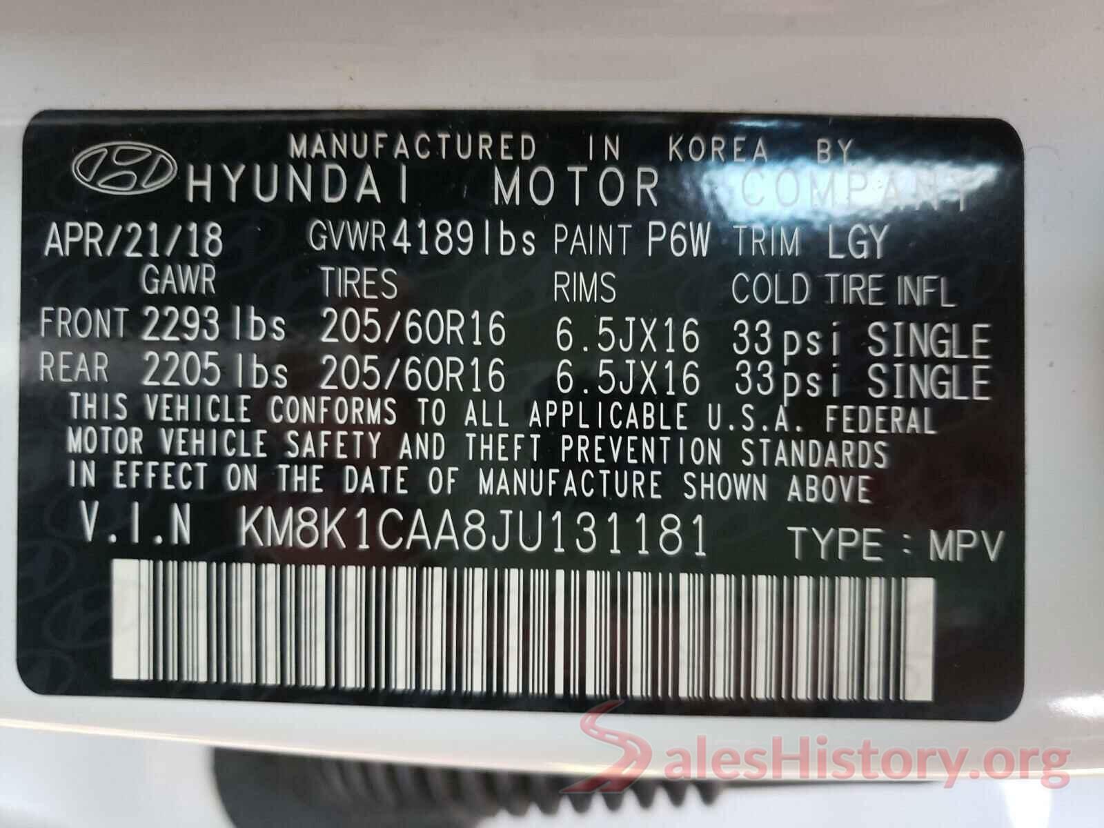 KM8K1CAA8JU131181 2018 HYUNDAI KONA