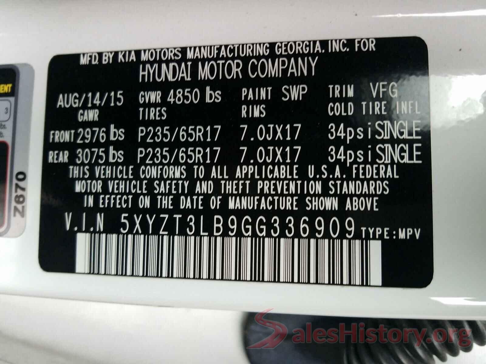 5XYZT3LB9GG336909 2016 HYUNDAI SANTA FE