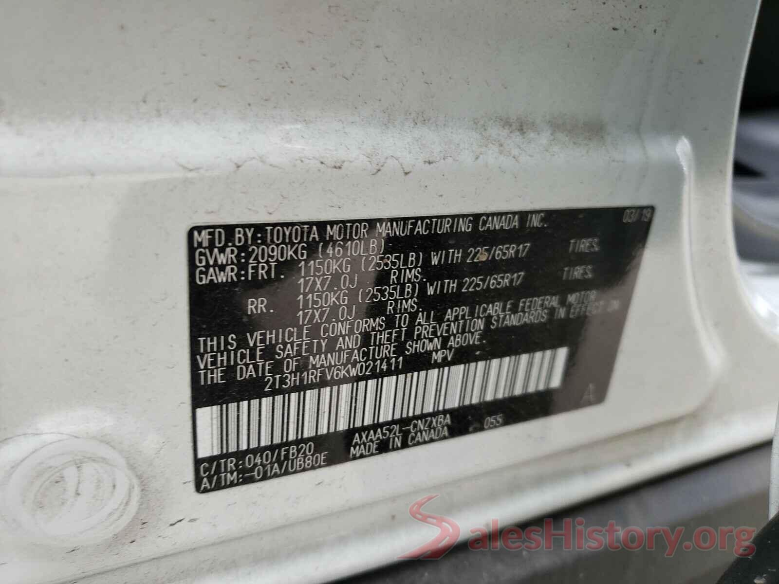 2T3H1RFV6KW021411 2019 TOYOTA RAV4