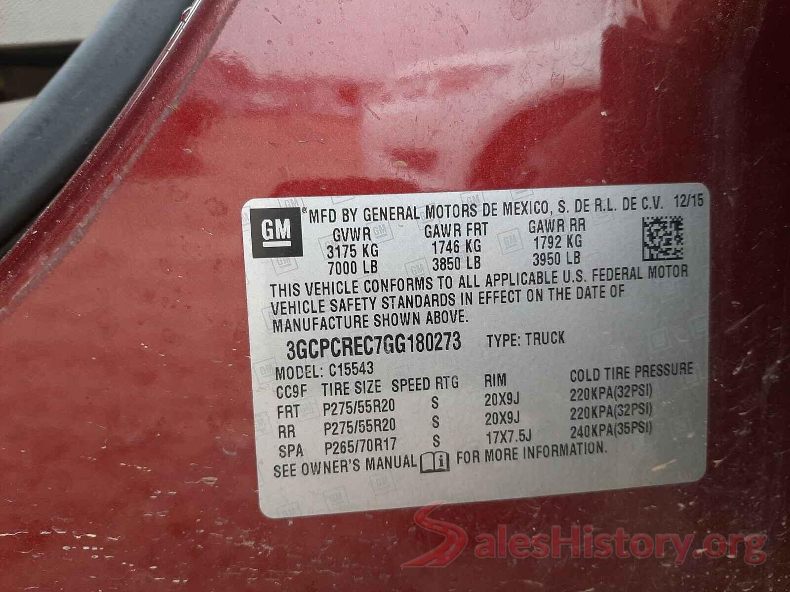 3GCPCREC7GG180273 2016 CHEVROLET SILVERADO