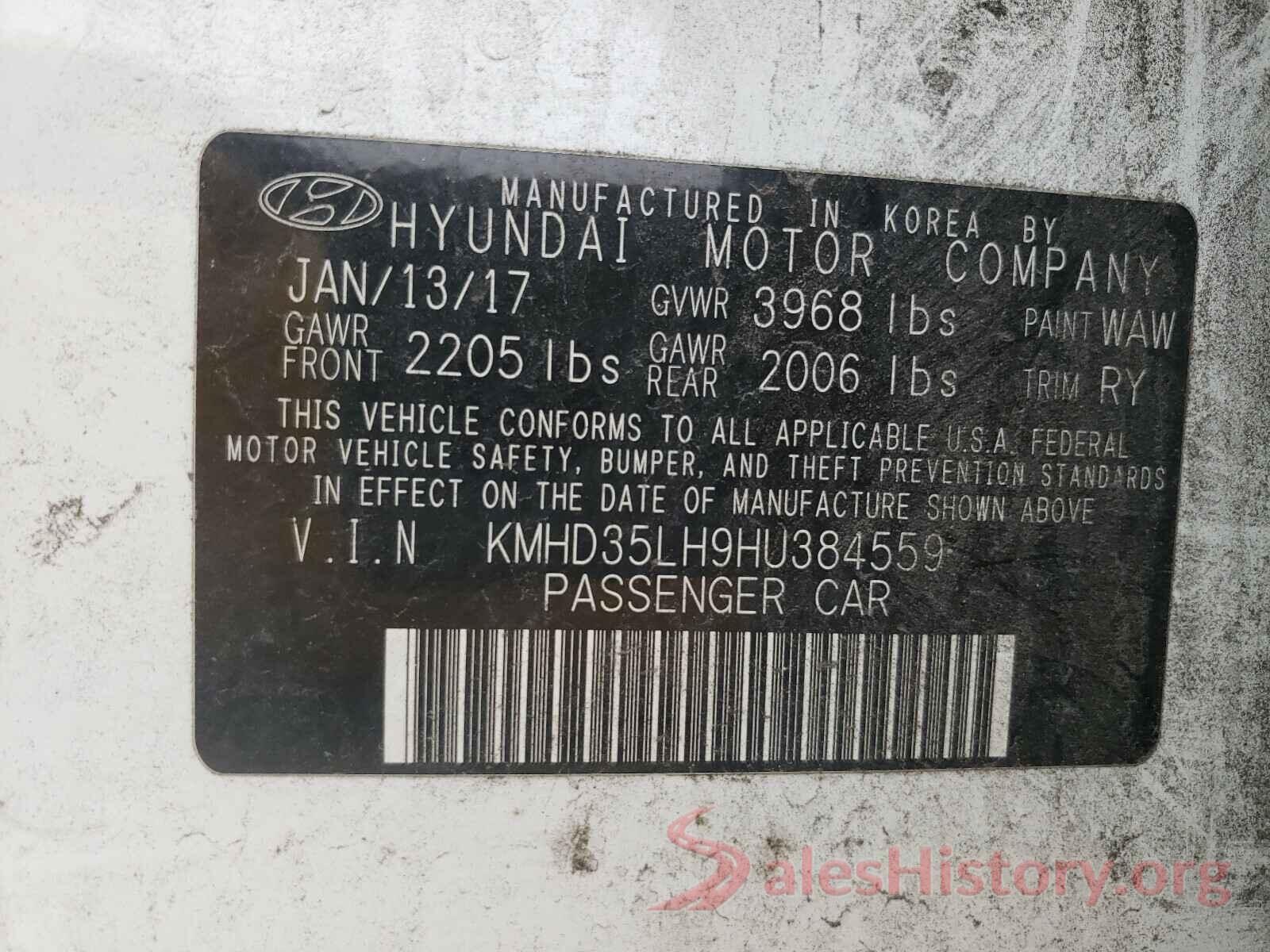 KMHD35LH9HU384559 2017 HYUNDAI ELANTRA