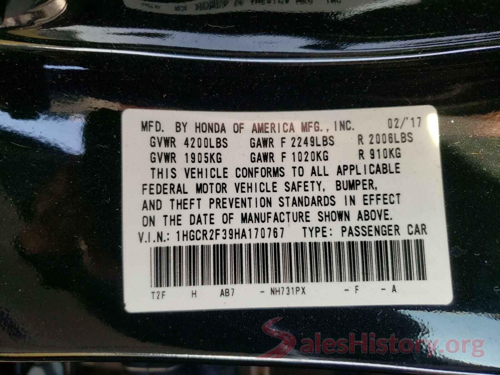 1HGCR2F39HA170767 2017 HONDA ACCORD