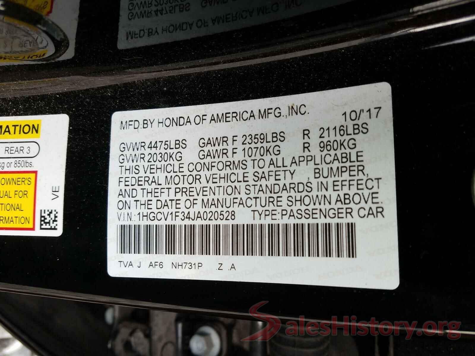 1HGCV1F34JA020528 2018 HONDA ACCORD