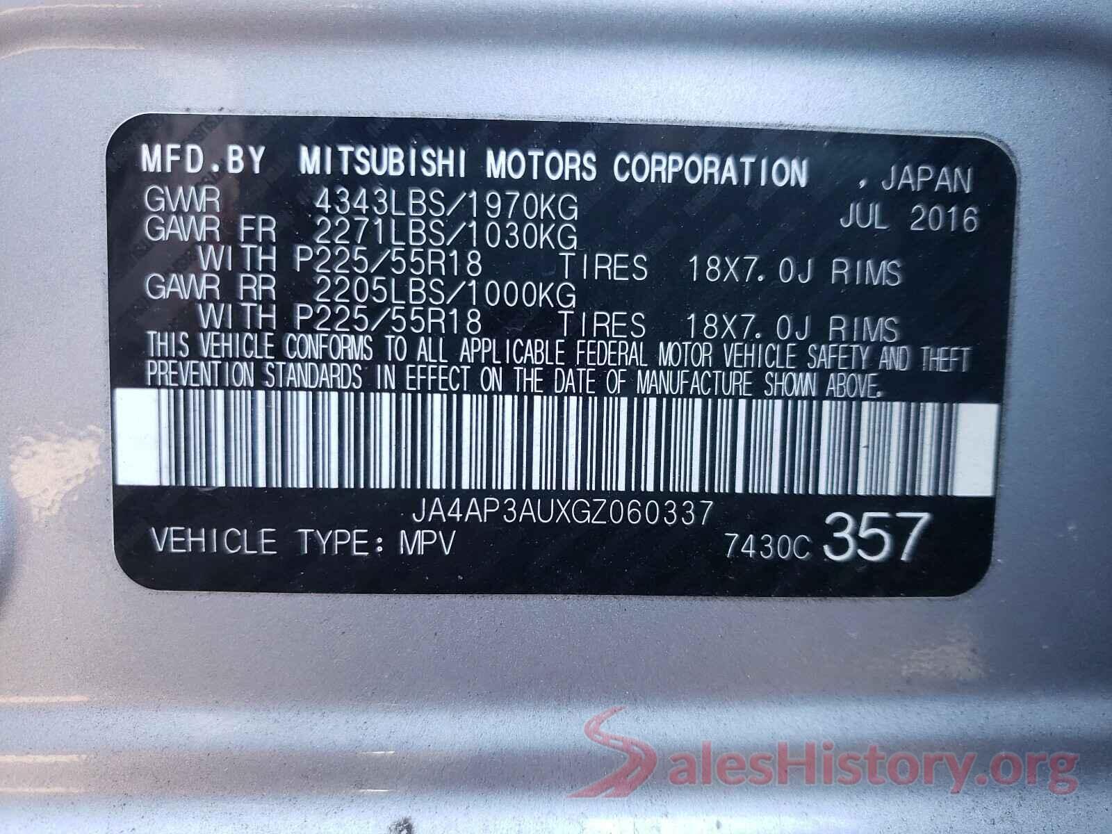 JA4AP3AUXGZ060337 2016 MITSUBISHI OUTLANDER