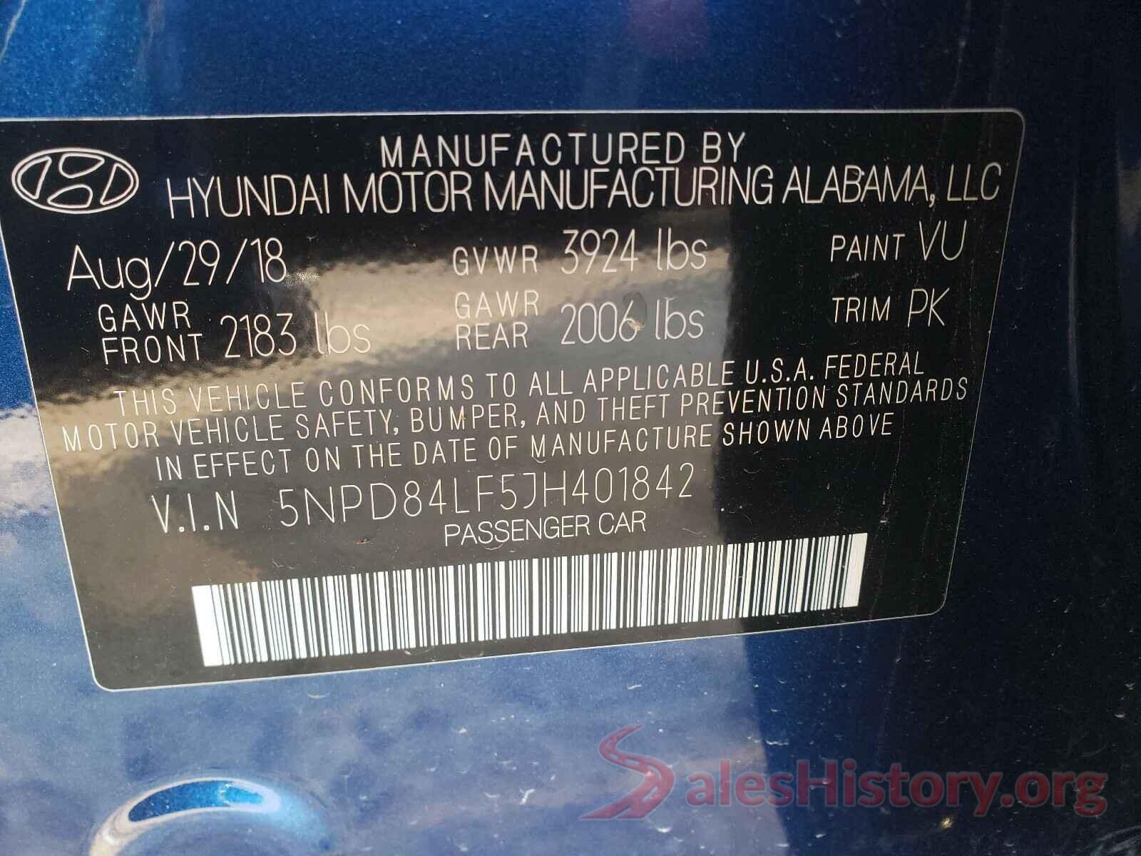 5NPD84LF5JH401842 2018 HYUNDAI ELANTRA