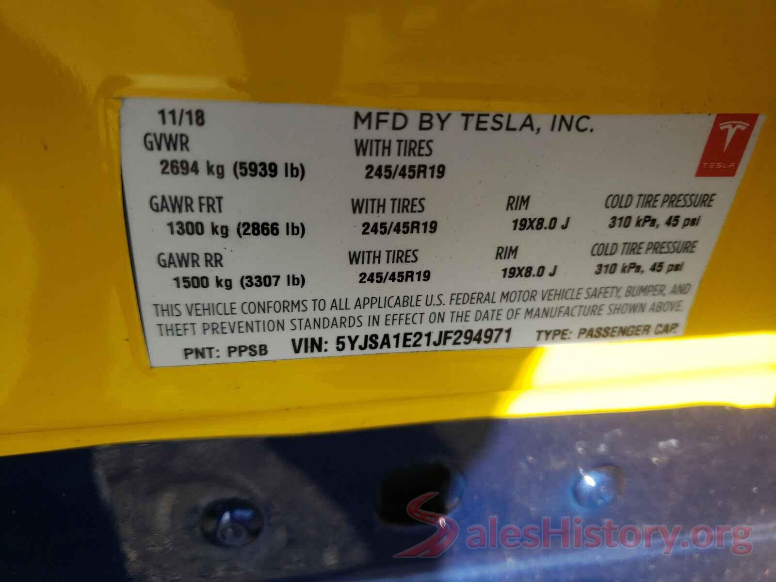 5YJSA1E21JF294971 2018 TESLA MODEL S