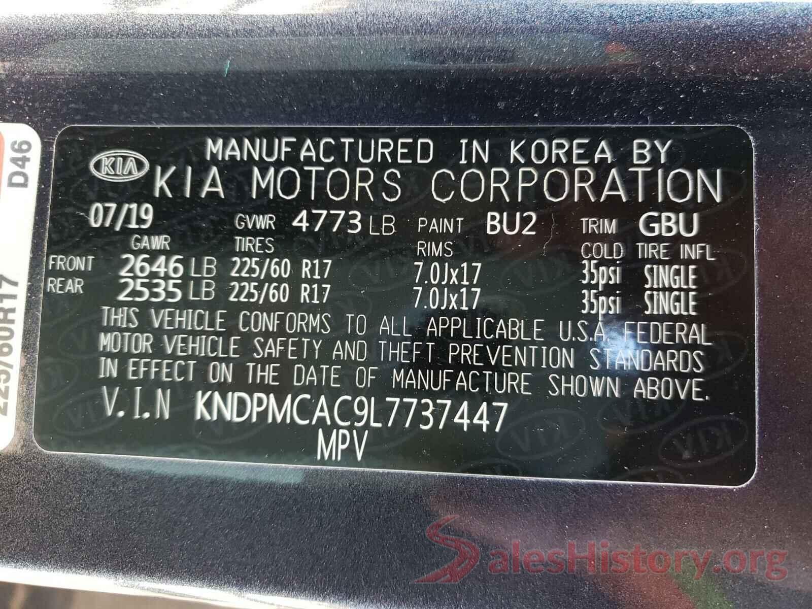 KNDPMCAC9L7737447 2020 KIA SPORTAGE