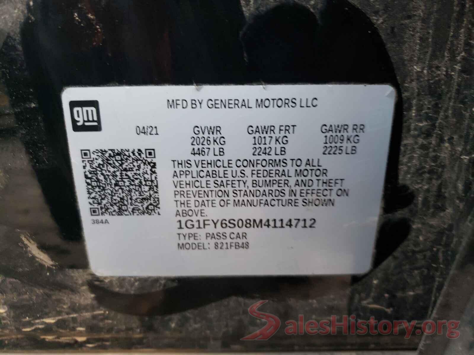 1G1FY6S08M4114712 2021 CHEVROLET BOLT