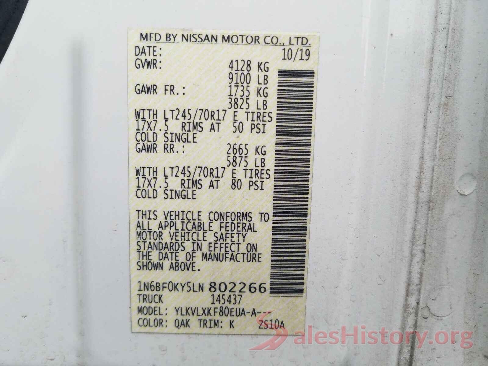 1N6BF0KY5LN802266 2020 NISSAN NV