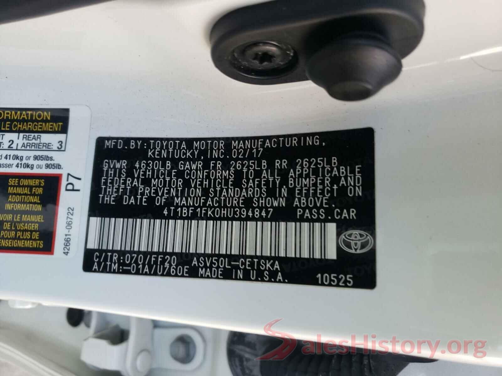 4T1BF1FK0HU394847 2017 TOYOTA CAMRY