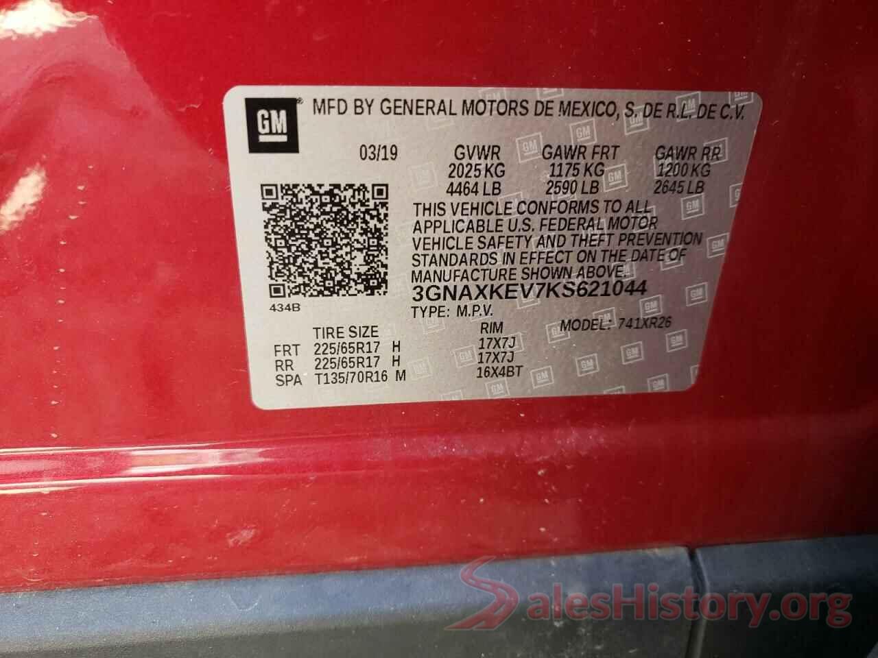 3GNAXKEV7KS621044 2019 CHEVROLET EQUINOX