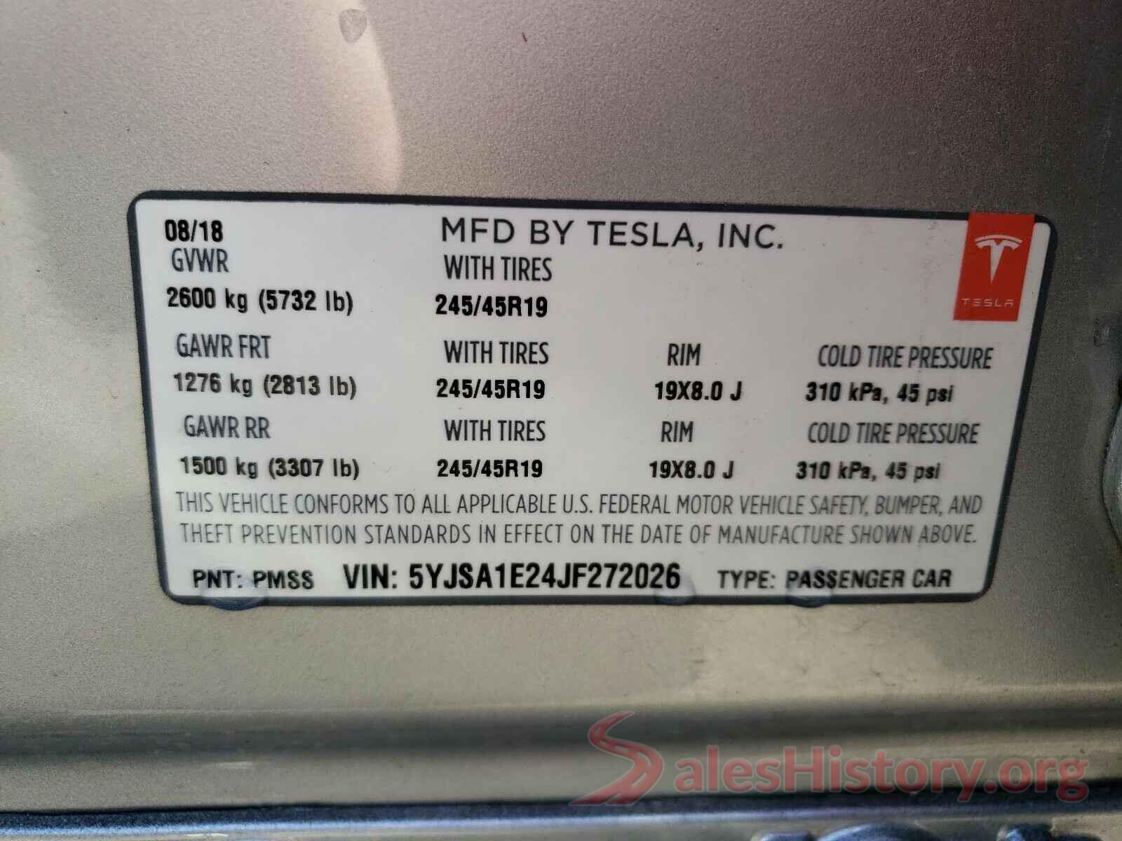 5YJSA1E24JF272026 2018 TESLA MODEL S