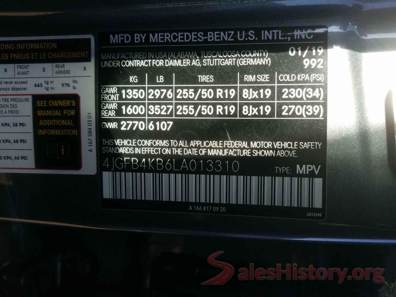 4JGFB4KB6LA013310 2020 MERCEDES-BENZ G CLASS