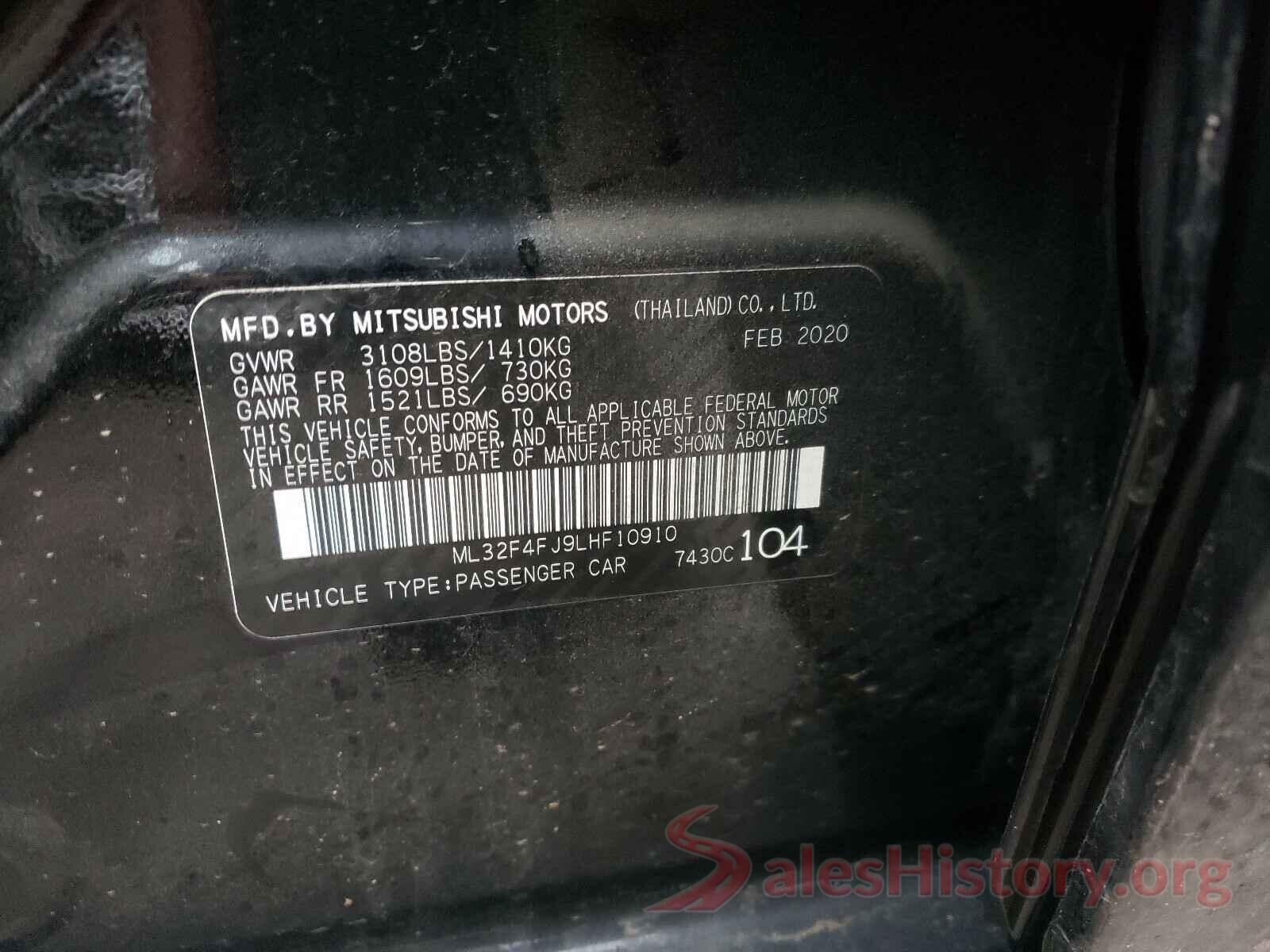 ML32F4FJ9LHF10910 2020 MITSUBISHI MIRAGE