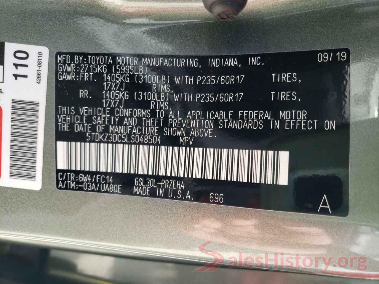 5TDKZ3DC5LS048504 2020 TOYOTA SIENNA