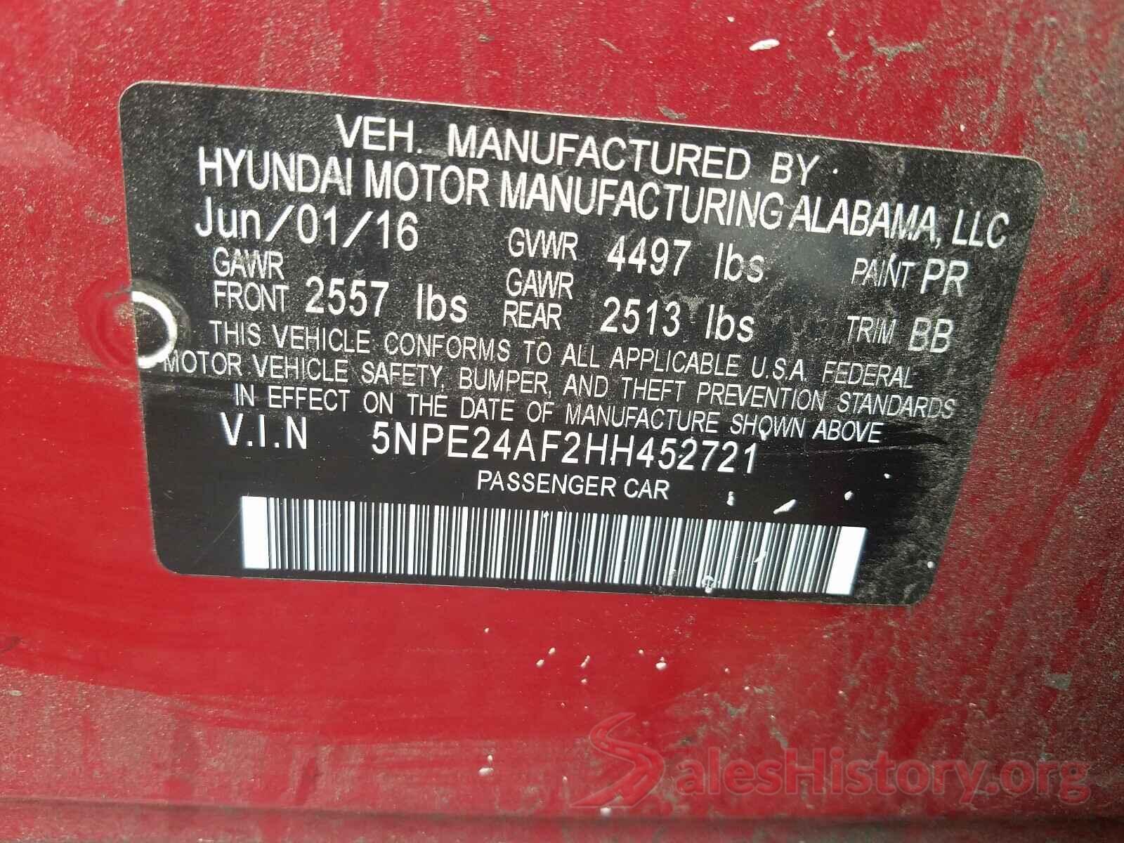 5NPE24AF2HH452721 2017 HYUNDAI SONATA