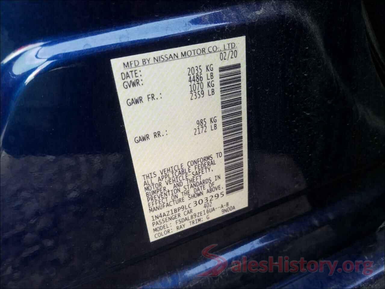 1N4AZ1BP9LC303295 2020 NISSAN LEAF