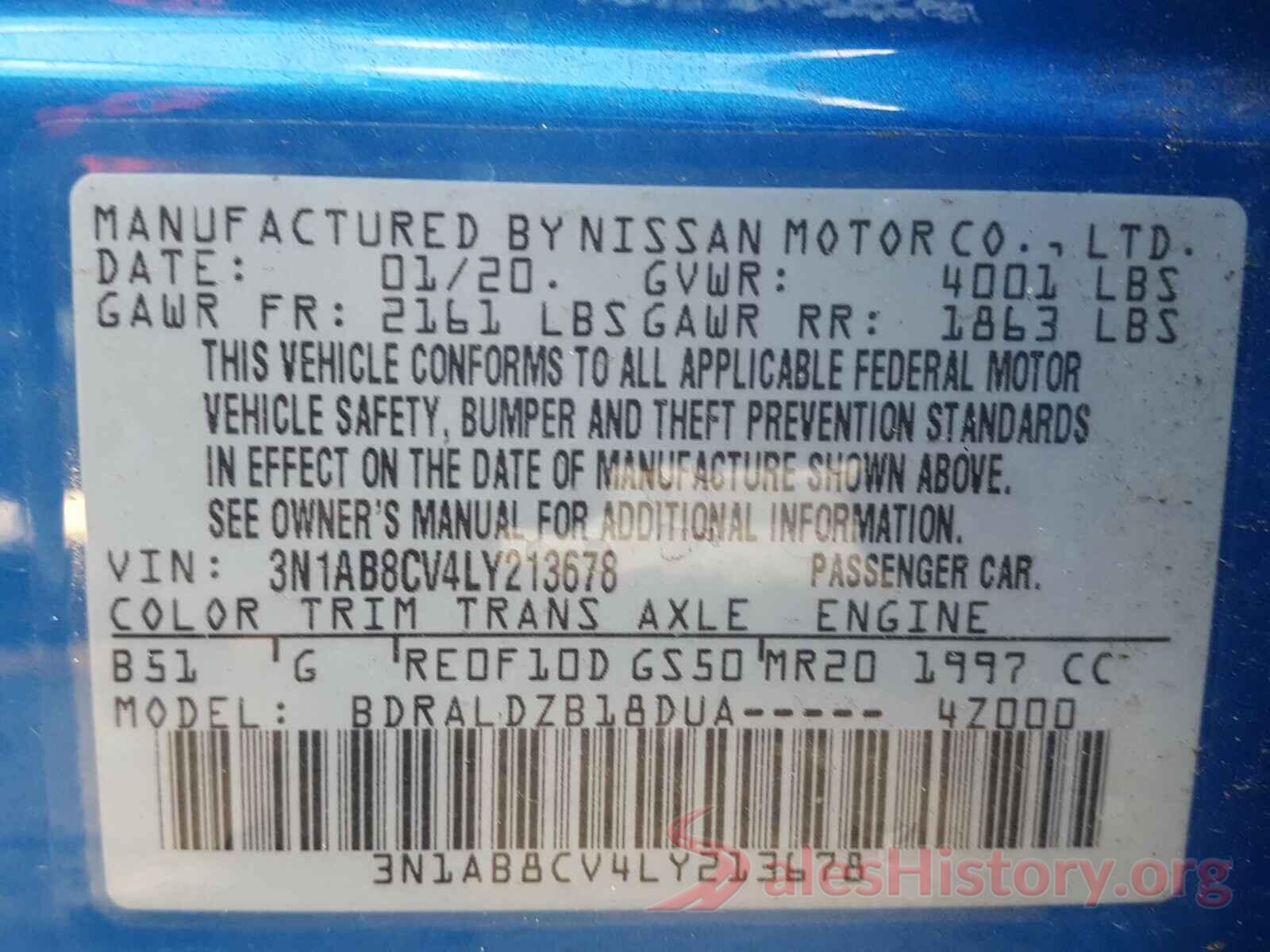 3N1AB8CV4LY213678 2020 NISSAN SENTRA