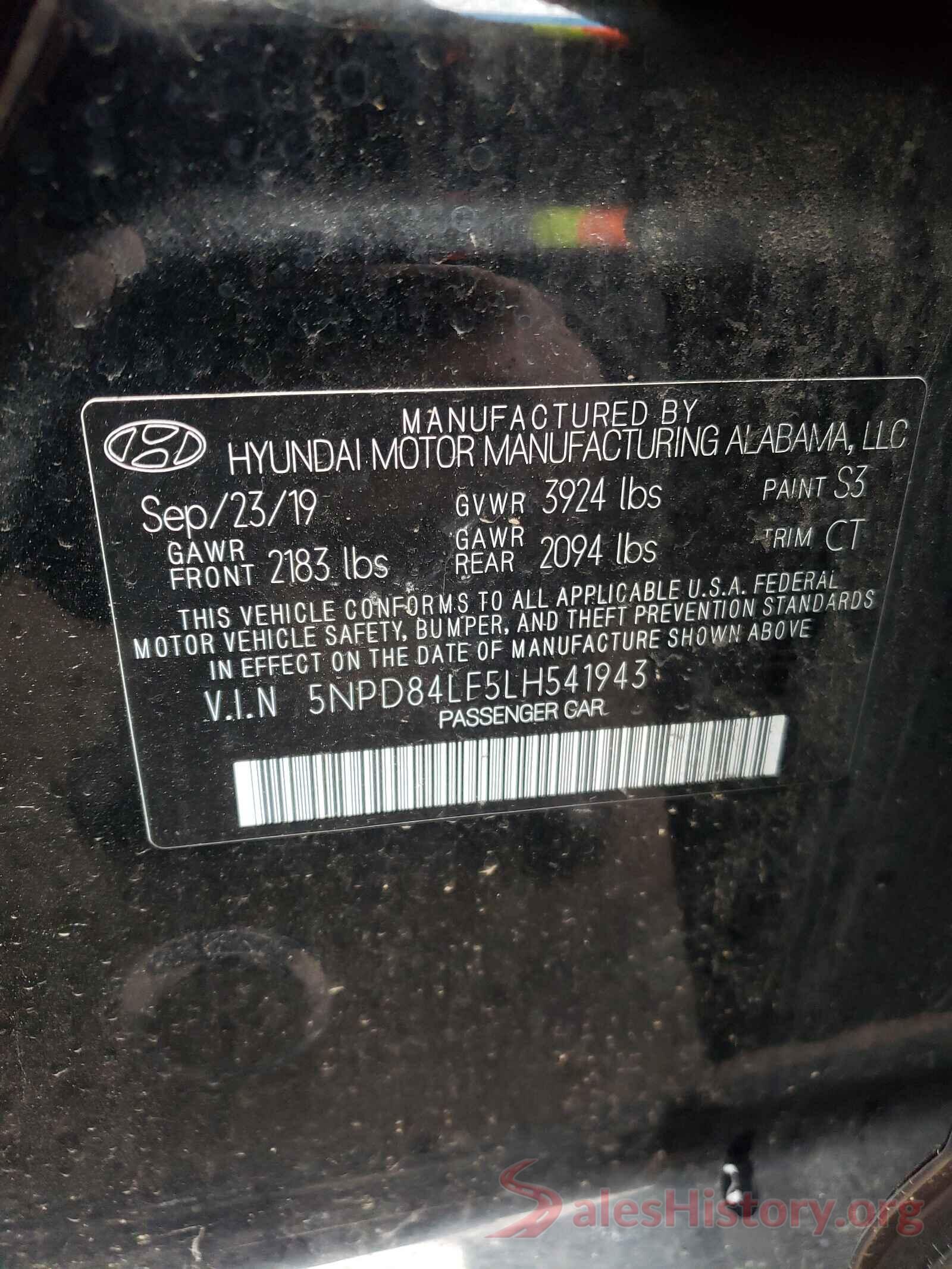 5NPD84LF5LH541943 2020 HYUNDAI ELANTRA