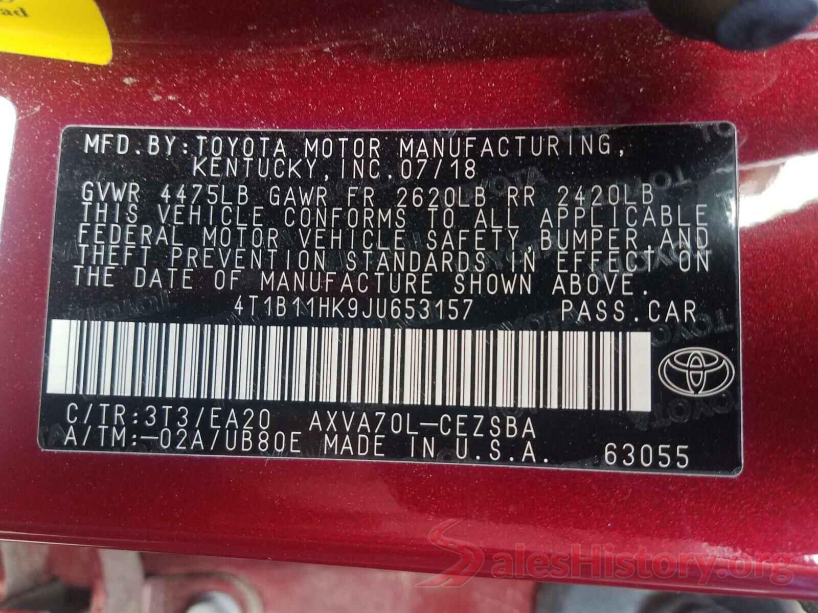 4T1B11HK9JU653157 2018 TOYOTA CAMRY