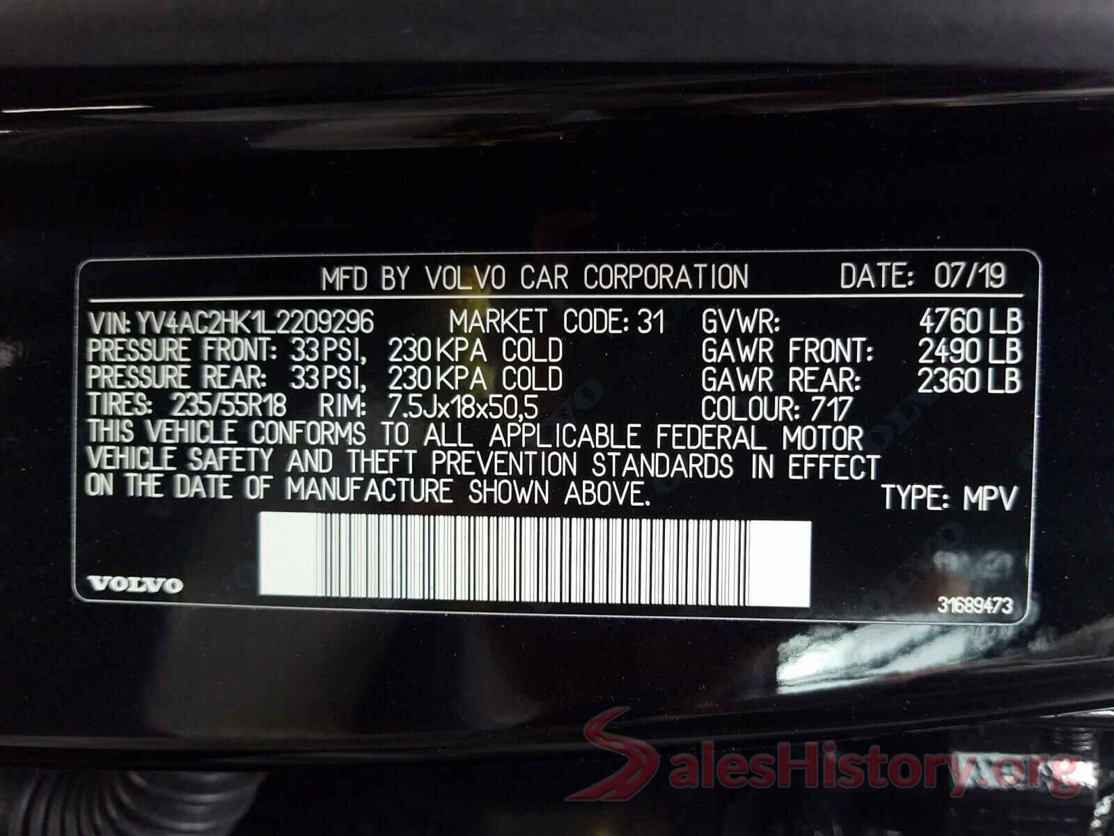 YV4AC2HK1L2209296 2020 VOLVO XC40