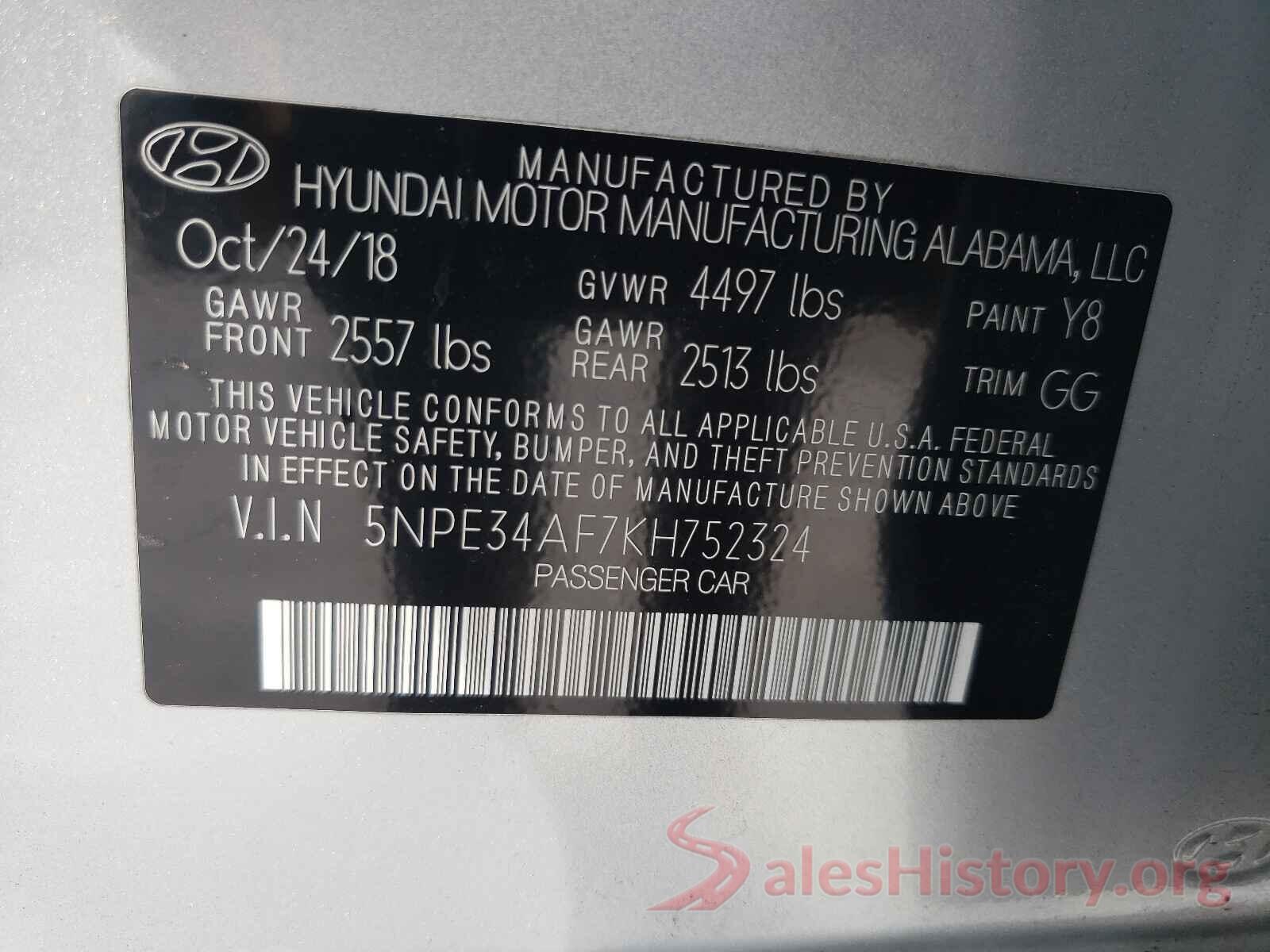 5NPE34AF7KH752324 2019 HYUNDAI SONATA