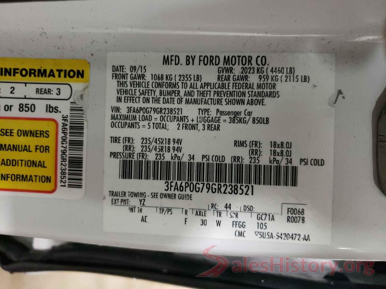 3FA6P0G79GR238521 2016 FORD FUSION