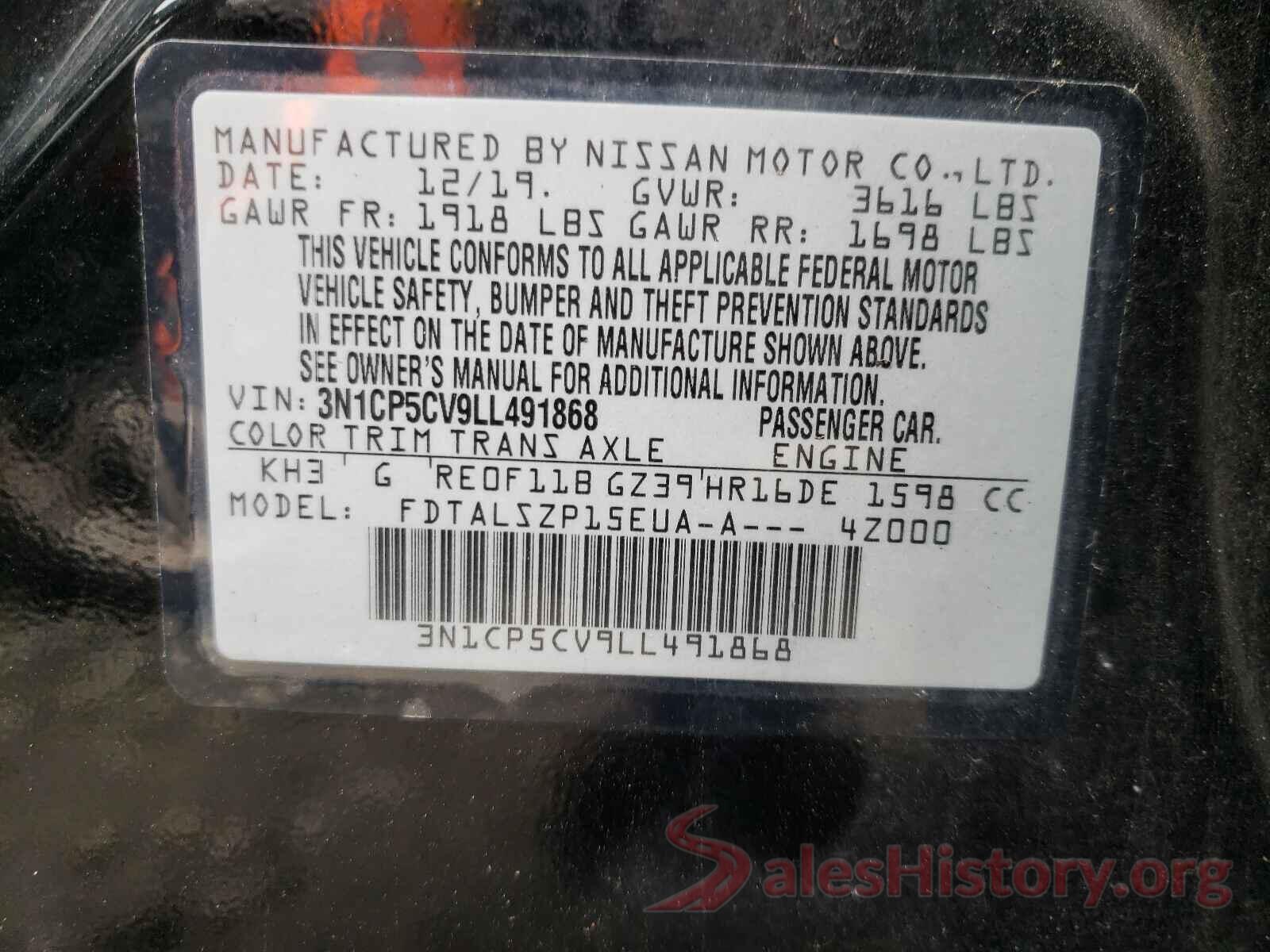 3N1CP5CV9LL491868 2020 NISSAN KICKS