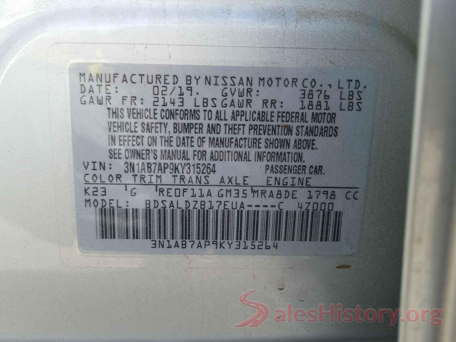 3N1AB7AP9KY315264 2019 NISSAN SENTRA