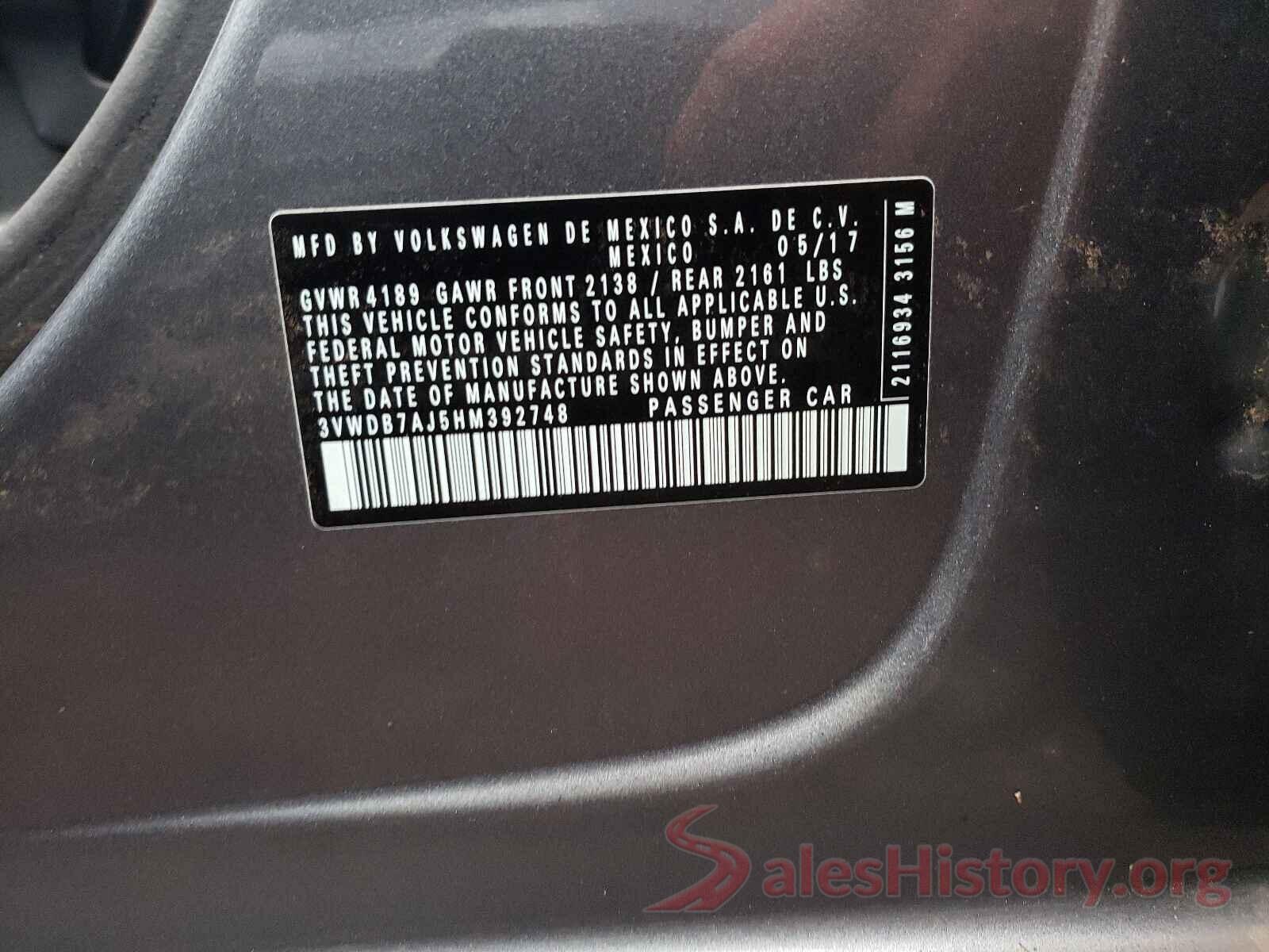 3VWDB7AJ5HM392748 2017 VOLKSWAGEN JETTA