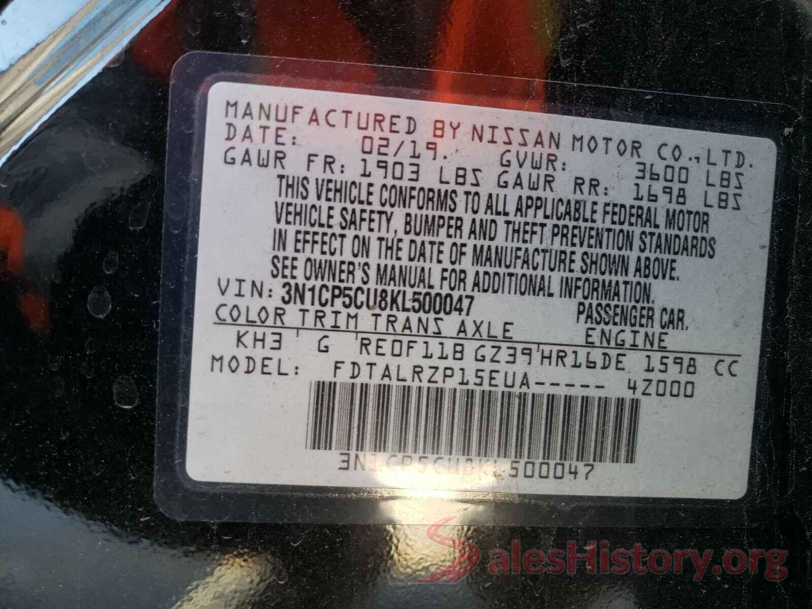 3N1CP5CU8KL500047 2019 NISSAN KICKS