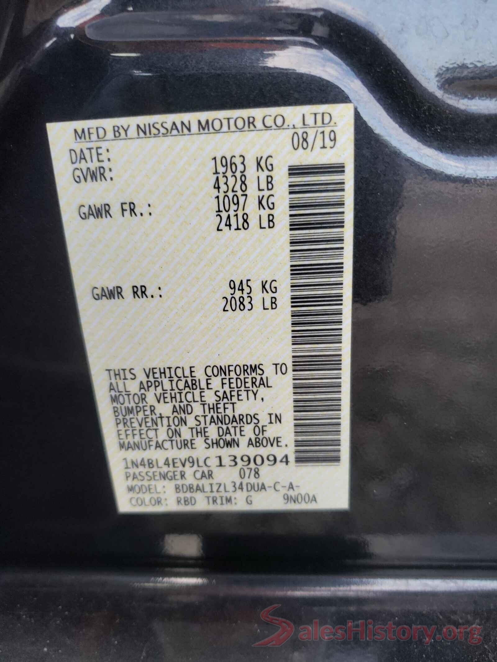 1N4BL4EV9LC139094 2020 NISSAN ALTIMA