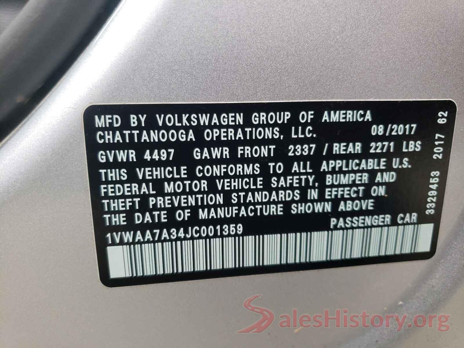 1VWAA7A34JC001359 2018 VOLKSWAGEN PASSAT