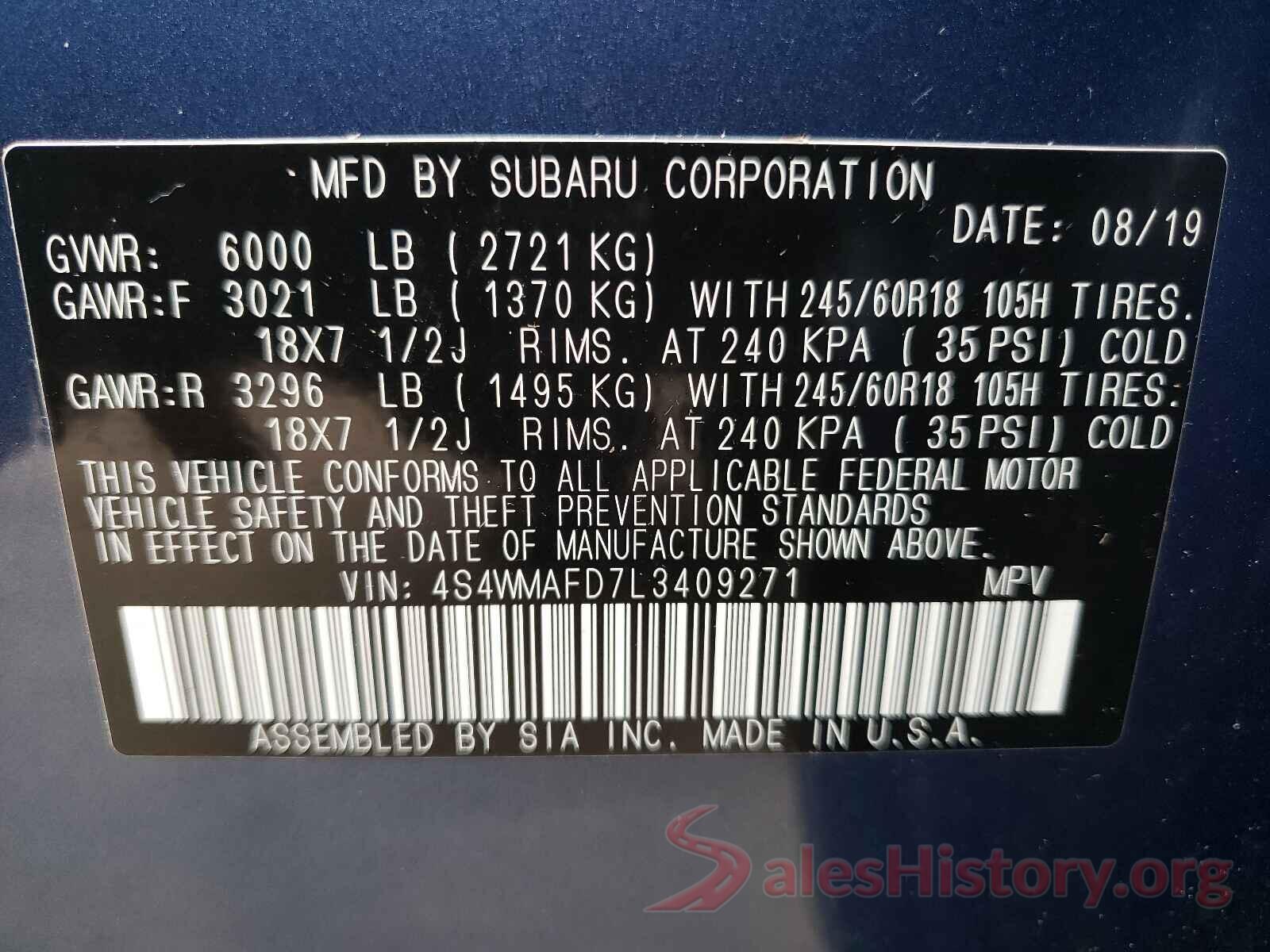 4S4WMAFD7L3409271 2020 SUBARU ASCENT