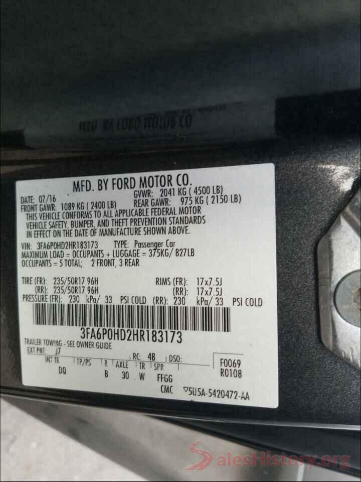 3FA6P0HD2HR183173 2017 FORD FUSION