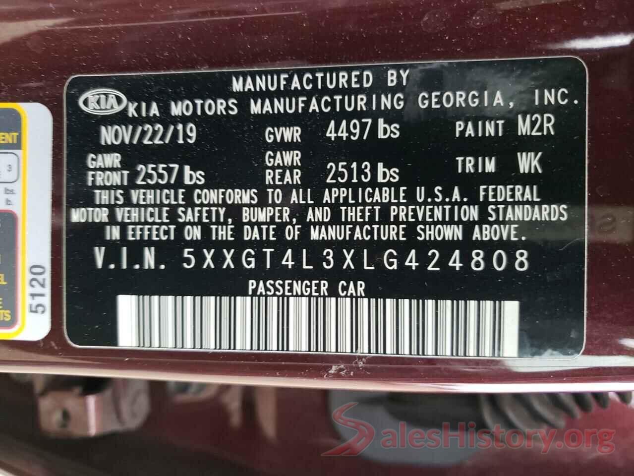 5XXGT4L3XLG424808 2020 KIA OPTIMA