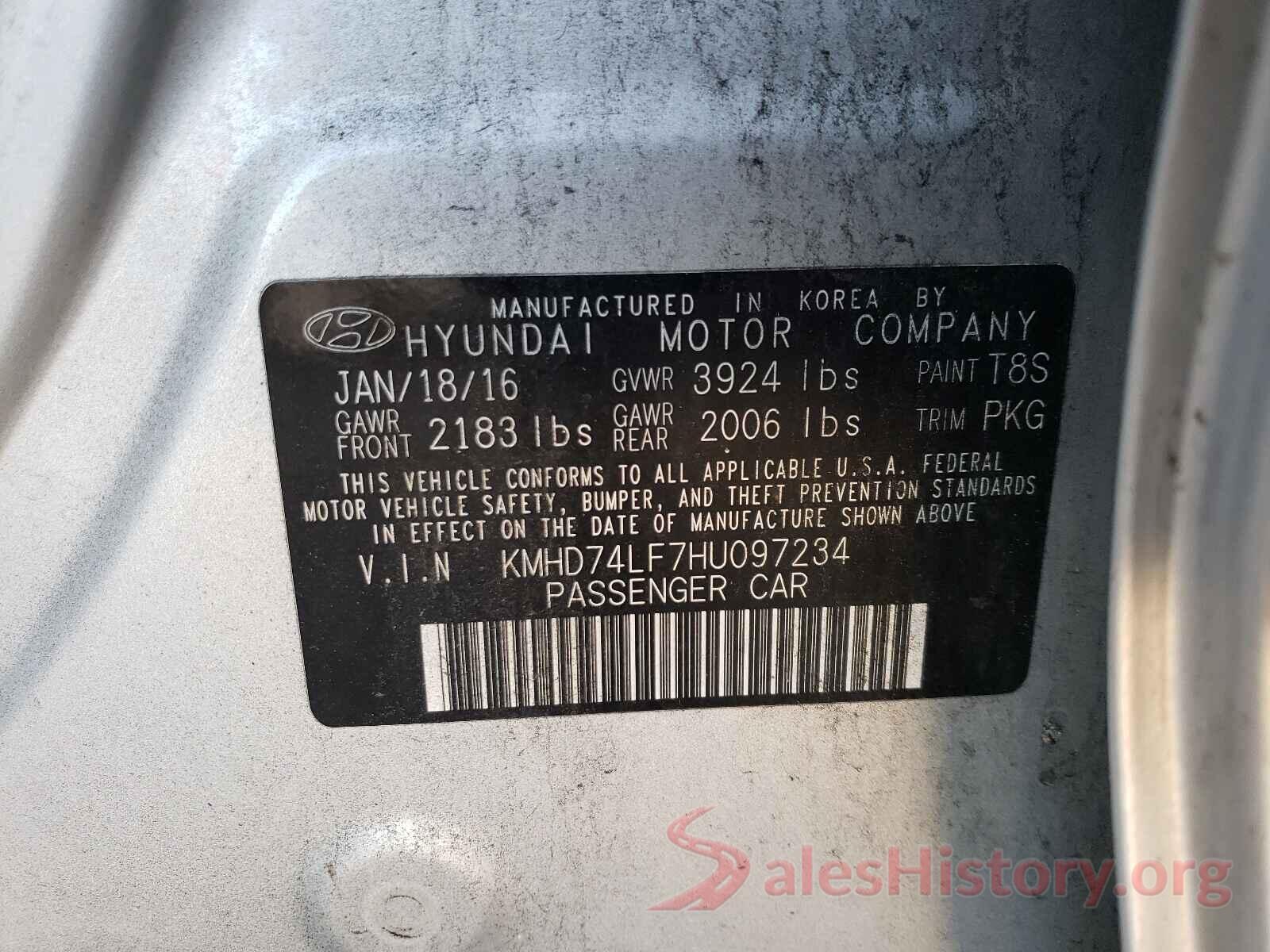 KMHD74LF7HU097234 2017 HYUNDAI ELANTRA